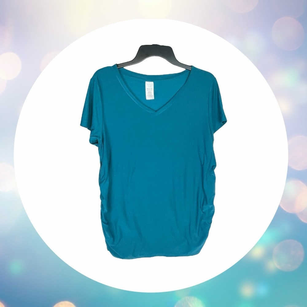 Time & Tru Dark Teal Blue Stretchy Maternity Shirt Women Large 12-14